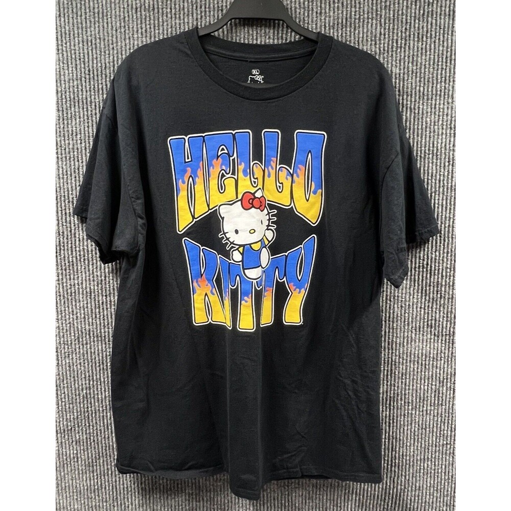 Hello Kitty‎ Sanrio Womens XL Black Blue Front Graphic T-Shirt Cotton Pullover